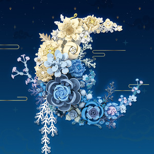 Blocs de construction Moon Flower 900+ pièces, bouquet en forme de croissant, décoration murale, cadeau pour adultes de 8 ans et plus - Product Image 2