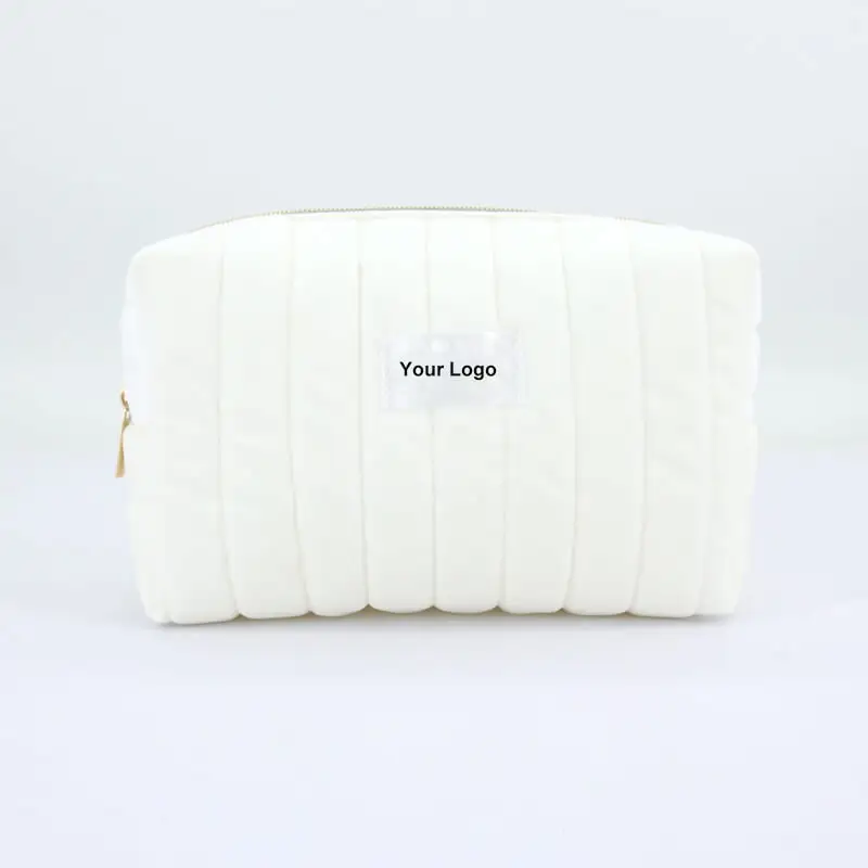 Factory Travel White Velvet Cosmetic Zipper Makeup Pouch wholesale Luxury Cosmetic Toiletry Organizer Makeup Bags manufacturer