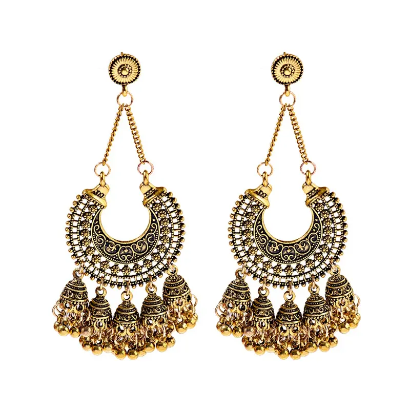 Zigeuner Ethnische Frauen Ohrringe 2021 Trend Retro Legierung Hohl glocken Quaste Indische Jhumka Ohrringe Boho Schmuck