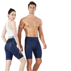 Pantalones Cortos de Compresión Unisex de Nailon y Elastano con Bolsillo Oculto, Logotipo Personalizado, Color Sólido, Secado Rápido, Transpirables, Ajuste Ceñido, Alta Elasticidad, Otoño - Product Image 1