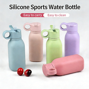 Bouteille d'eau sport en silicone 450 ml, pliable, portable, avec paille, de qualité alimentaire, pour enfants, idéale pour l'extérieur - Product Image 2