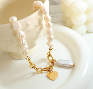 Collana con Perle Barocche Irregolari Naturali d'Acqua Dolce a Forma di <span class=keywords><strong>Cuore</strong></span>, Placcata in Oro 18K, in Acciaio Inossidabile, per Ragazze, Autunno-Inverno 2023 - Product Image 6