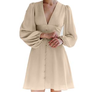 OEM High Quality Custom Autumn Winter Simple A-line V-Neck <b>Dress</b> Fashionable Temperament Commuter Casual <b>Dresses</b> Wholesale - Product Image 2