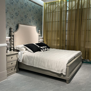 Cama Doble Minimalista de Estilo Europeo, Madera Maciza, Tela de Lino y Algodón, Ahorro de Espacio, Moderna, Cama Suave para Dormitorio Familiar, Cama de Matrimonio - Product Image 4