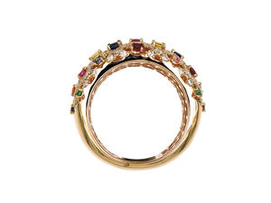 Bague large en or jaune 18 carats sertie de saphirs multicolores et de diamants, bijou de luxe arc-en-ciel pour femme - Product Image 3