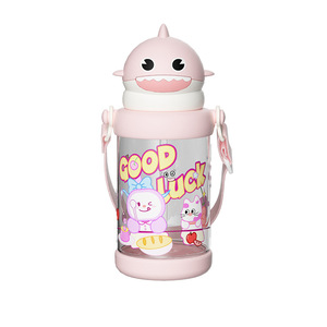 Cartoon Shark <b>Childrens</b> <b>Water</b> <b>Bottle</b> 650ml With Shoulder Strap Portable Drinkware For Kids - Product Image 5