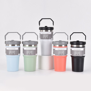 30oz Stainless Steel Tumbler Water Bottle Insulated Travel <b>Flask</b> <b>With</b> Handle Leakproof Flip <b>Straw</b> - Product Image 5