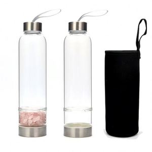 Botella de Agua de Vidrio con Diseño Personalizado, Tapa de Bambú y Piedras Preciosas, Artículos Únicos para Beber con Cristal en el Interior - Product Image 1