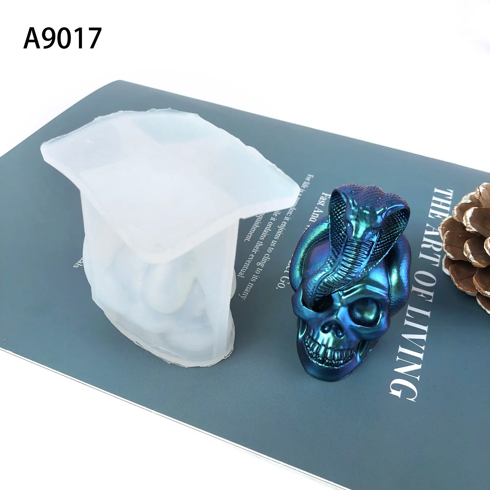 A90173Dスカルとコブラ樹脂キャンドルシリコンモールドDIYスネークスカルアートデコレーション