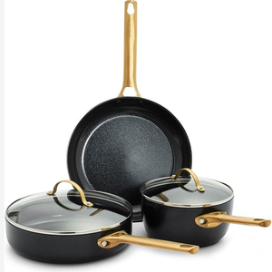 Juego de Utensilios de Cocina de Cerámica Antiadherente de 5 Piezas con Tapa de Vidrio y Asas de Acero Inoxidable, Apto para Lavavajillas y Horno - Product Image 1