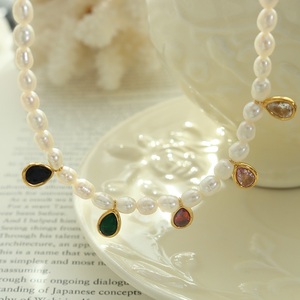 Collar con Colgante de Perla de Agua Dulce Natural y Cristal Colorido en Forma de Gota de Agua para Mujer, Regalos Delicados para Fiestas, Joyería Original Hecha a Mano - Product Image 4