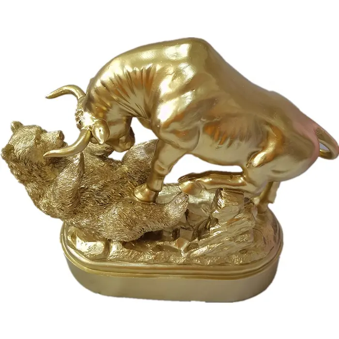 Wall Street Stock Market Aufladen Bull Truncing Bear Statue mit Sockel basis Golden Galvani siert