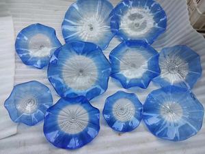 Décorations murales modernes en verre de Murano bleu et blanc, mosaïque murale suspendue, assiettes murales suspendues - Product Image 4