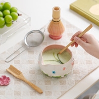 Ensemble de 7 pièces Dingyue en céramique écologique de style Japandi pour Matcha, avec fouet en bambou, cuillère et motif floral de cerisier en relief – Complet