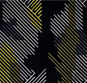 Tapis d'appoint en laine et viscose tufté à la main CrestCove – Tapis de luxe fait main noir, blanc et jaune avec design abstrait moderne - Product Image 3