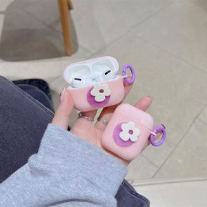 Korean-style fresh 3D purple and white floral shockproof earphone case with <b>ring</b> buckle compatible with for AirPods1/<b>2</b>/3/4/<b>Pro</b> <b>2</b> - Product Image 1