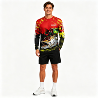 T-shirt à manches longues pour homme avec col rond et impression intégrale personnalisée Angry Bass pour la pêche