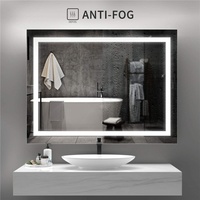 Espejo de Baño Moderno con Aspecto Plateado, Interruptor Táctil, Iluminación LED de Fondo, Multifunciones, Espejo Decorativo