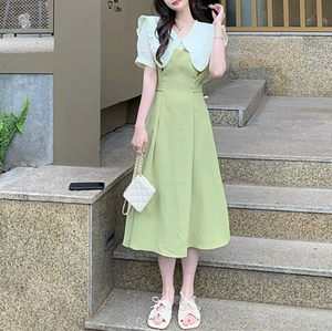 Vendita calda abiti da <span class=keywords><strong>donna</strong></span> moda manica corta <span class=keywords><strong>elegante</strong></span> abito da <span class=keywords><strong>donna</strong></span> Casual coreano in poliestere Midi - Product Image 3