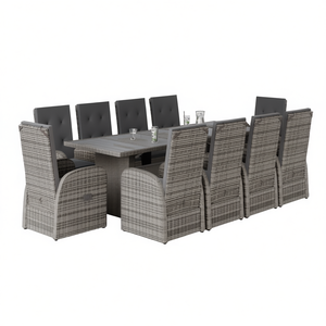 Set da Pranzo da Giardino in Rattan Grigio per 10 Persone, Resistente ai Raggi UV, Arredamento da Esterno in Stile Contemporaneo con Materiali Resistenti alle Intemperie - Product Image 1