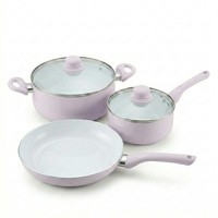 Ensemble de casseroles et poêles E-Top rose, antiadhésif, en céramique