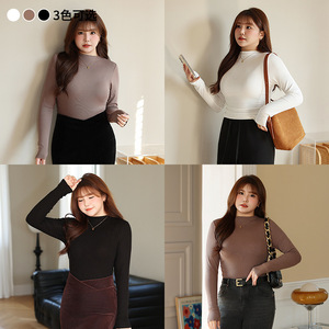 Haut tricoté à col roulé pour femme Pure Desire, très élastique, à manches longues, couleur noir, café au lait, grandes tailles, pour usage quotidien - Product Image 1