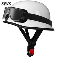 Casque Demi-Face Rétro Vintage Style Allemand en ABS à Libération Rapide Toutes Saisons DOT/ECE Cadre Carré Moto Scooter