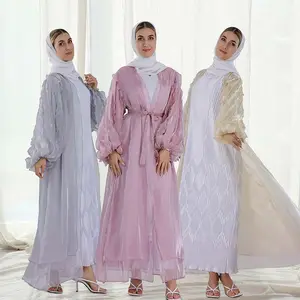 2024 Hot Sale New Design Traditional Muslim Clothing Elegant 2 Layers Organza Abaya Modest Women Abaya Muslim Dresses