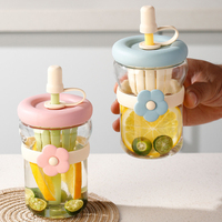 Enfants Mignon Cadeau En Plein Air Gourdes Pour Enfants Logo Personnalisé Tasse En Verre Enfants Bouteille D'eau En Verre avec Manchon De Fleur et Infuseur