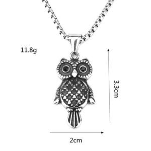 Collar con Colgante de Búho de Acero Inoxidable para Hombre, con Incrustaciones de Piedras Preciosas Negras, Joyería de Regalo con Forma de Animal - Product Image 5