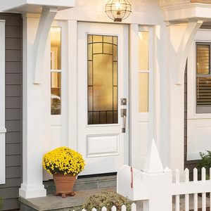 Porta d'Ingresso in Fibra di Vetro Liscia KHSHOW 36x80, Telaio in Vinile Bianco Prime, Vetro Satinato 3/4 Vista, Design Contemporaneo per Casa - Product Image 2