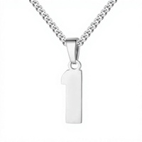 Collier pendentif Artivelle tendance sportif numéro 1 unisexe en acier inoxydable plaqué argent 22 carats, motif bambou porte-bonheur, sans ternissement, sans nickel