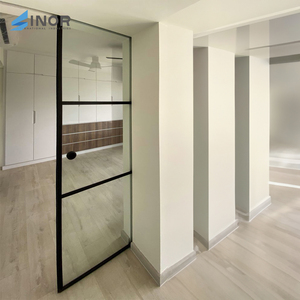 บานเลื่อนกระจกไม้โอ๊คครึ่งบานทำจากสแตนเลสขายดี - Product Image 1