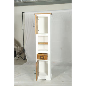 Mueble de Baño Muro en Blanco y Madera Natural Sólida, Mueble Alto de Almacenamiento para Baño con Cajón - Product Image 4