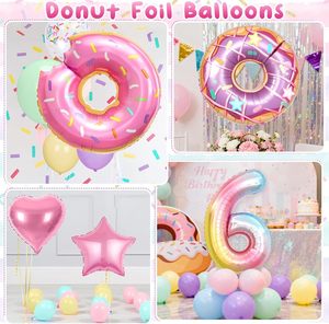 Due Dolci Decorazioni per Compleanno Palloncini a Forma di Ciambella Striscione Palloncino Numero 32'' Rosa Palloncini a Forma di Stella e Cuore in Foil - Product Image 5