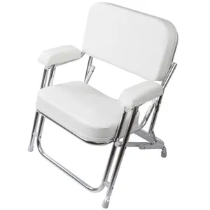 เก้าอี้ดาดฟ้าพับได้คุณภาพสูงสีขาวทนรังสียูวีสแตนเลส / อลูมิเนียมเก้าอี้ดาดฟ้าขาคู่พับได้สําหรับเรือ