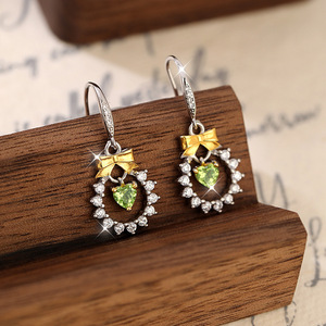 9 Pendientes Colgantes de Moda con Cristales Flotantes, Lazo y Flor, Plata 925 Bañada en Oro, Piedra Natural de Corte Corazón de 4mm, Joyería para Mujer - Product Image 4