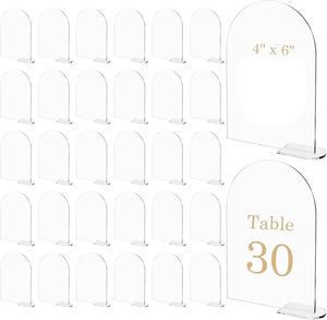 クリア 無地 アーチ型 結婚式テーブルナンバー DIY アクリルサイン スタンド付き ウェディング レセプション イベント パーティー センターピース装飾 - Product Image 1