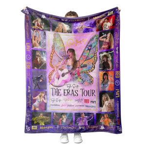 <span class=keywords><strong>Manta</strong></span> de Franela Personalizada con Estampado de Mariposas Moradas, Diseño de Álbum Musical, para Cama o Sofá - Product Image 1