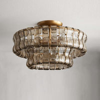 Lustre de plafond principal de 18 pouces pour salon américain, style antique, pour restaurant, chambre à coucher, luxe français haut de gamme, en verre transparent ou fumé
