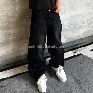Jeans de hombre personalizados con bordado 3D, lavado vintage, efecto apilado, de pierna ancha y oversize, tallas grandes - Product Image 4