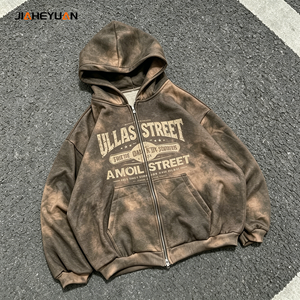 Felpa con Cappuccio da Donna 460GSM di Alta Qualità, Lavaggio Acido, Zip Intera, Oversize, Stile Vintage Collegiale con Stampa Grafica, Streetwear - Product Image 4