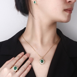 Wholesale Eco-friendly Copper Gold Plated 8*10-5*7mm <b>Emerald</b> Green Cubic Zirconia Retro Jewelry Set for Women - Product Image 6