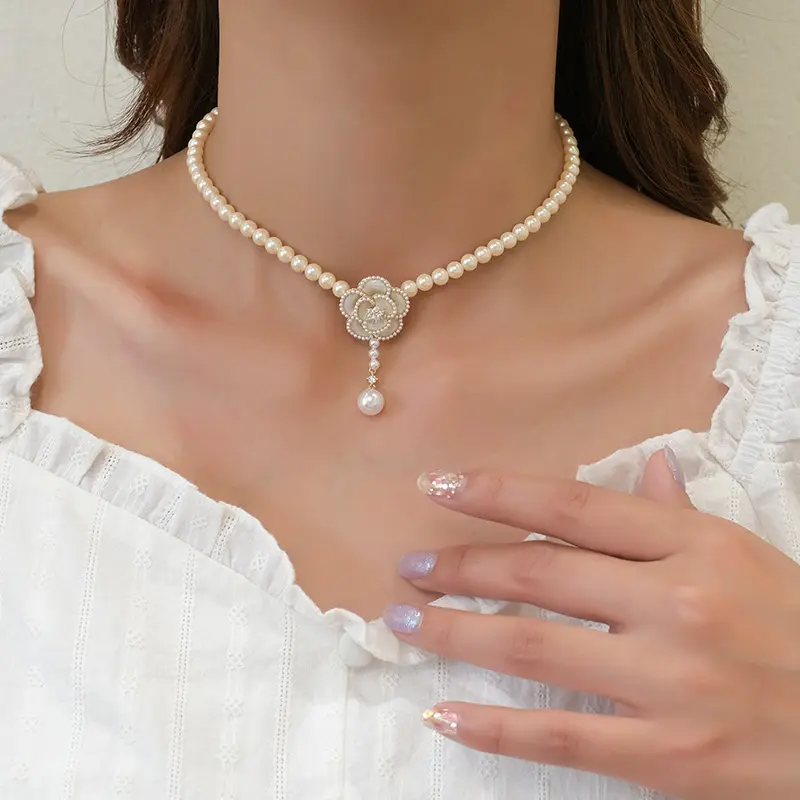 Классическое ожерелье с камелией, жемчужное ожерелье, чокер, элегантное свадебное Ювелирное Украшение, винтажные ожерелья из бисера