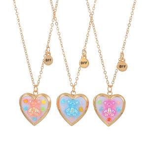 Ensemble de 3 colliers avec pendentif cœur pour meilleures amies, cadre photo pour meilleur ami, collier ouvert avec pendentif pour filles, enfants, bijoux - Product Image 1