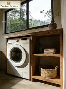 Mobiletto per Lavatrice in Legno Massello Stile Vintage Multifunzionale Integrato <span class=keywords><strong>con</strong></span> Spazio di Archiviazione per <span class=keywords><strong>Bagno</strong></span>, Imballaggio per Spedizione - Product Image 6