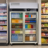 Réfrigérateur de présentation vertical haut de gamme avec porte vitrée, personnalisable avec logo, pour magasin de proximité