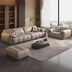 Factory Direct Black Elephant Ear Leather Luxury Modern Sectional <strong>Sofa</strong> Set Genuine <strong>Material</strong> Black for Living Room Filled Sponge - Product Image 5