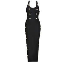Robe moulante longue noire en spandex C3287, dernière mode, en solde