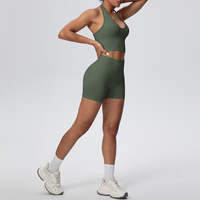 Ensemble de yoga respirant sans couture à dos ouvert pour femmes, 2 pièces, tenue de sport et de fitness pour la course à pied
